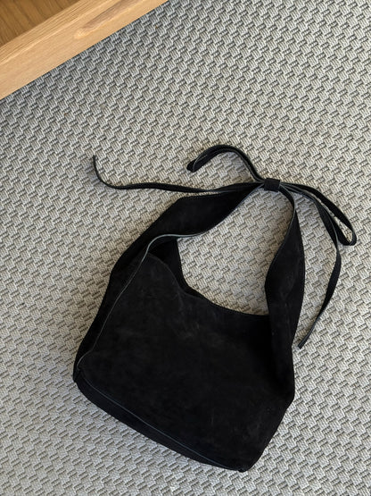 Reformation Small Vittoria Tote in Black Suede