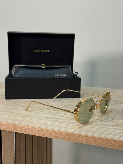 Linda Farrow Green Lens Gold Round Horseframe Sunglasses - One Size