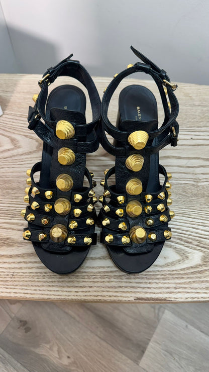 Balenciaga Black Gold Arena Giant 80 Gladiator Heeled Sandals – EU 38 / UK 5