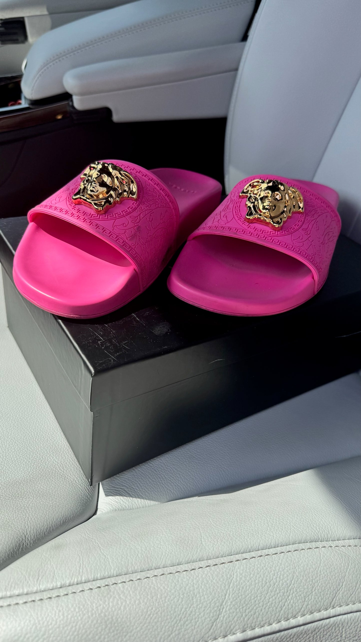 Versace Pink Medusa Pool Slides - UK 5