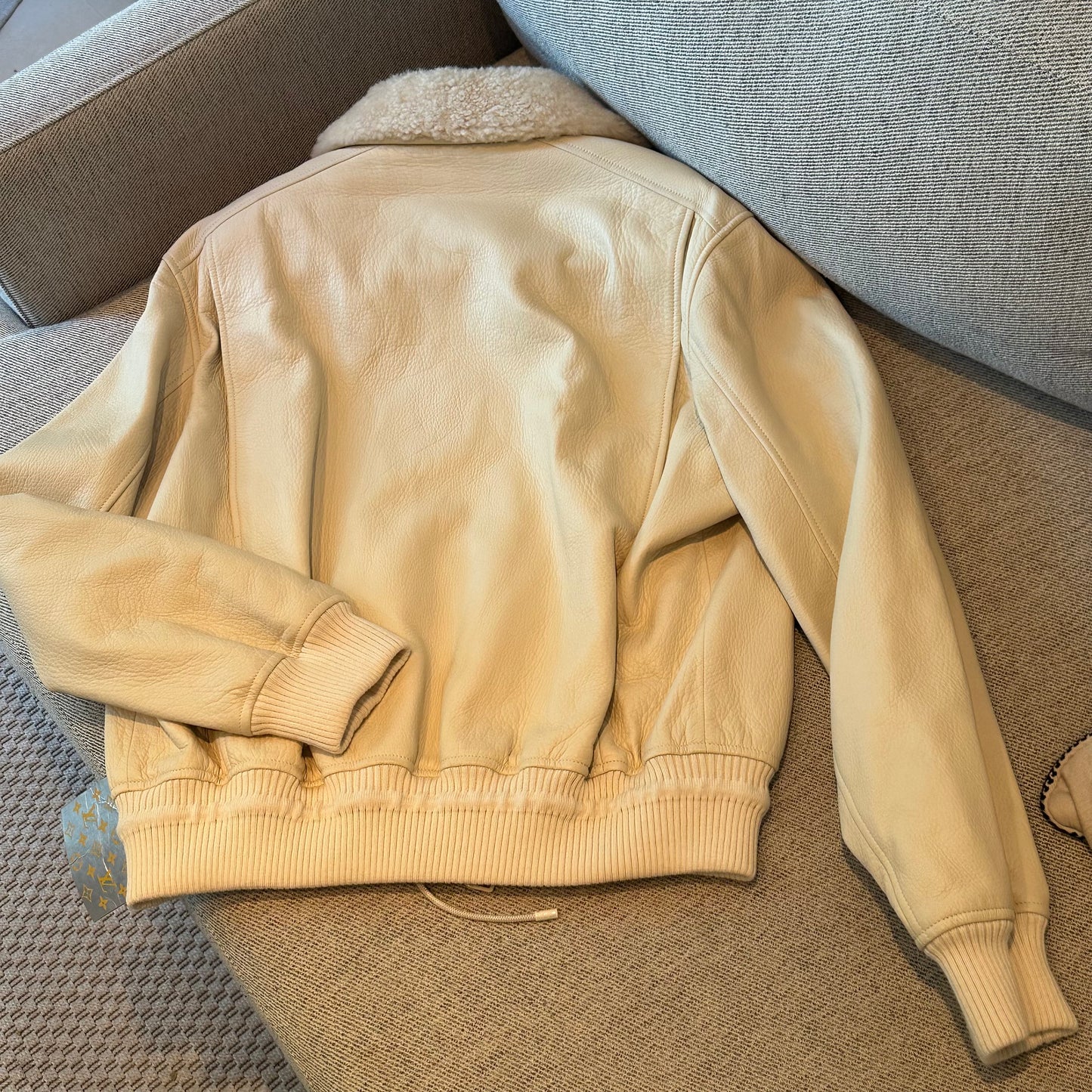 Louis Vuitton White/Cream Staples Edition Leather Aviator Bomber Jacket. collectors item , Brand New - XXL