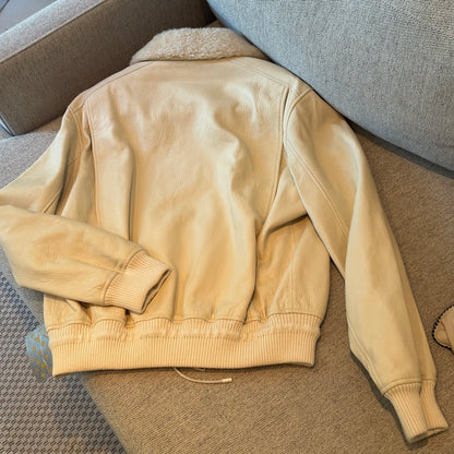 Louis Vuitton White/Cream Staples Edition Leather Aviator Bomber Jacket. collectors item , Brand New - XXL