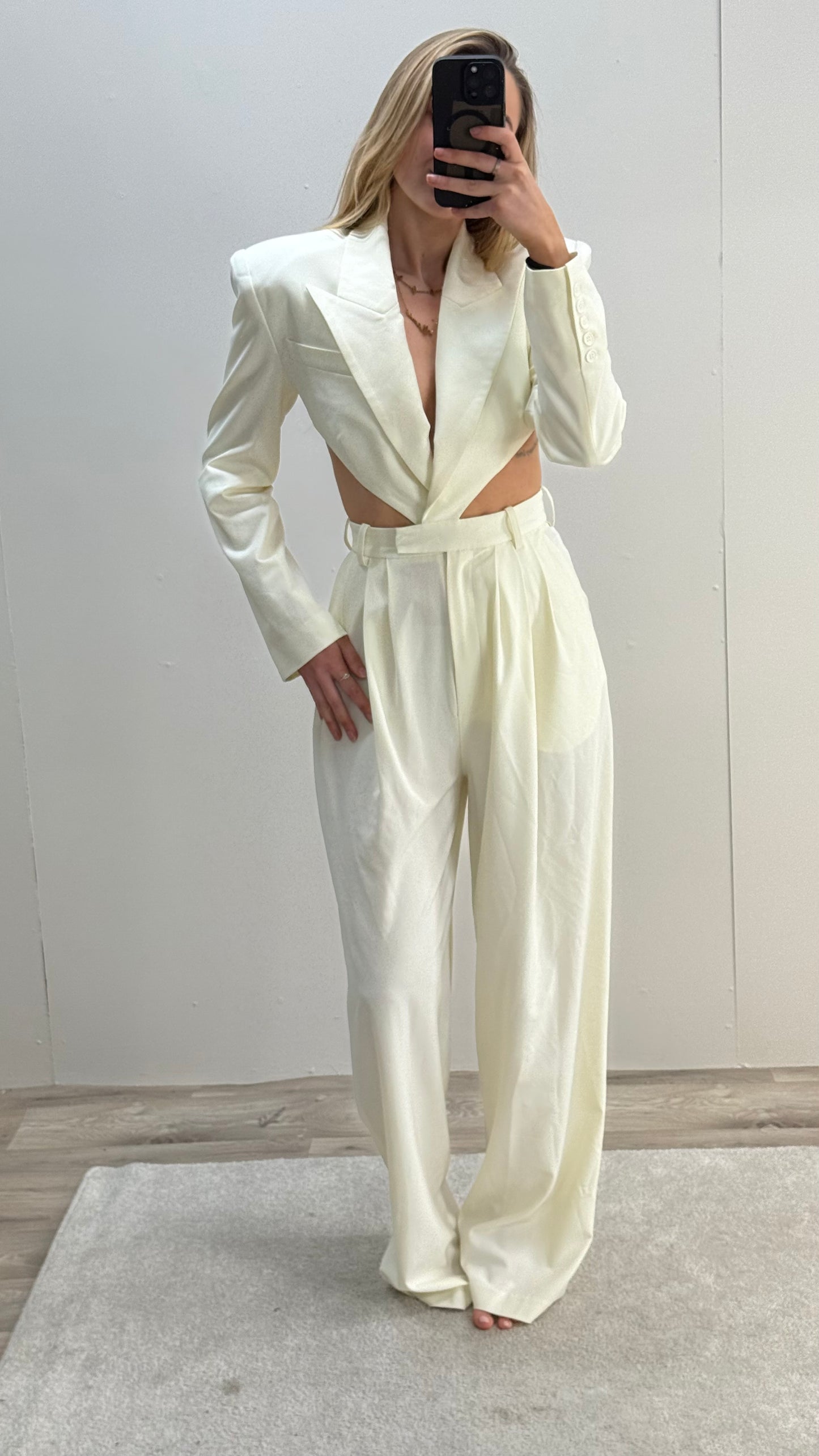 Ronny Kobo Cream Suit Jumpsuit Small