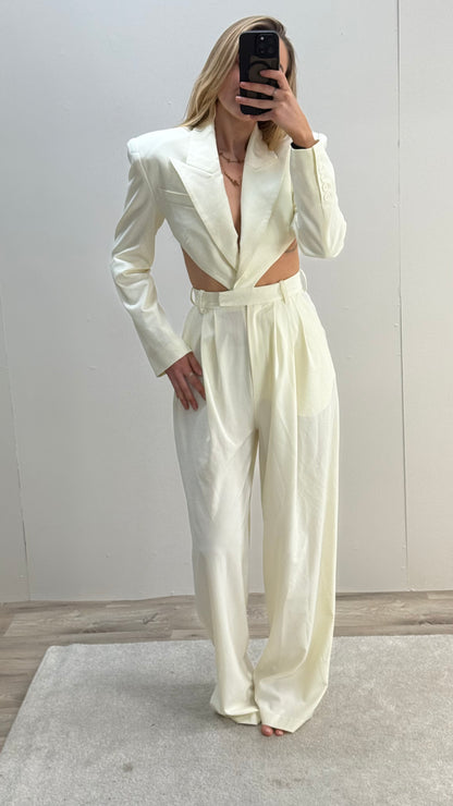 Ronny Kobo Cream Suit Jumpsuit Small