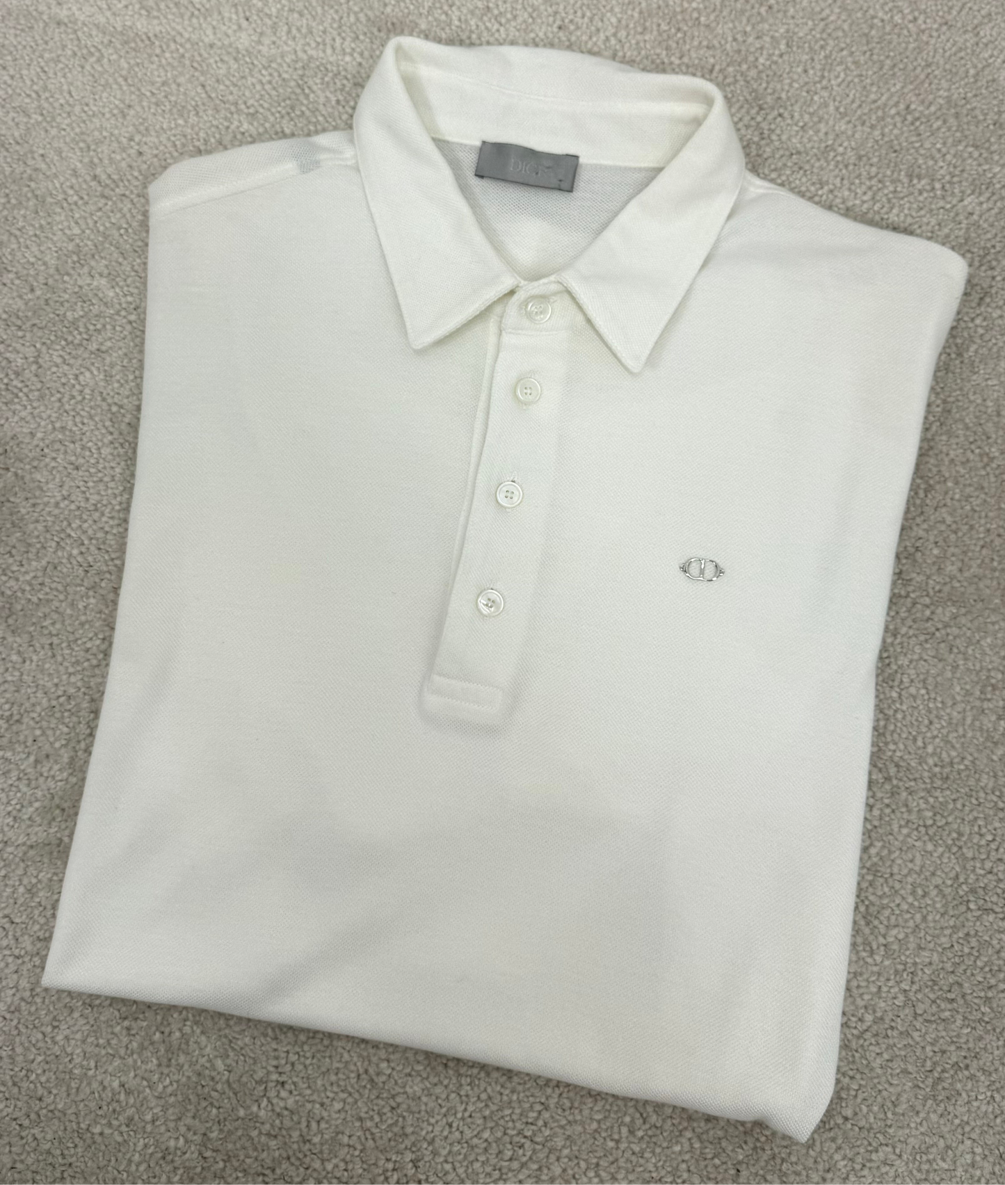 Dior White CD Silver Logo Polo Top -Medium