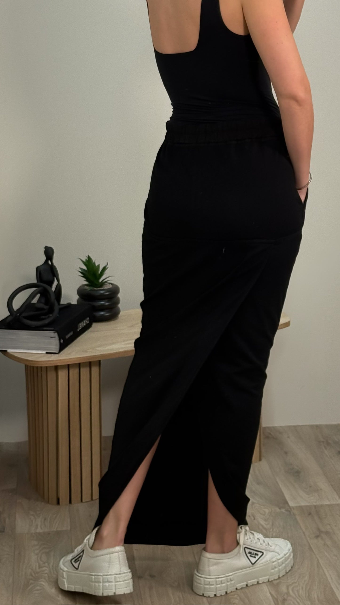 Rick Owens Black & White Drawstring Maxi Skirt - Medium