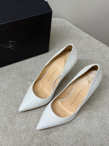 Giuseppe Zanotti White Golia Snake Print Heels- UK6