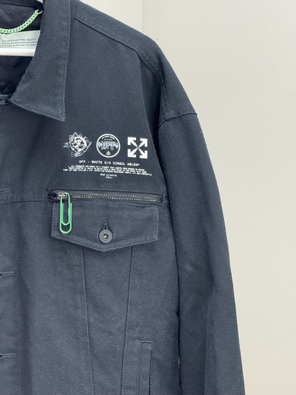 Off-White Black Denim University Key OFF- Logo Jacket - MEDIUM