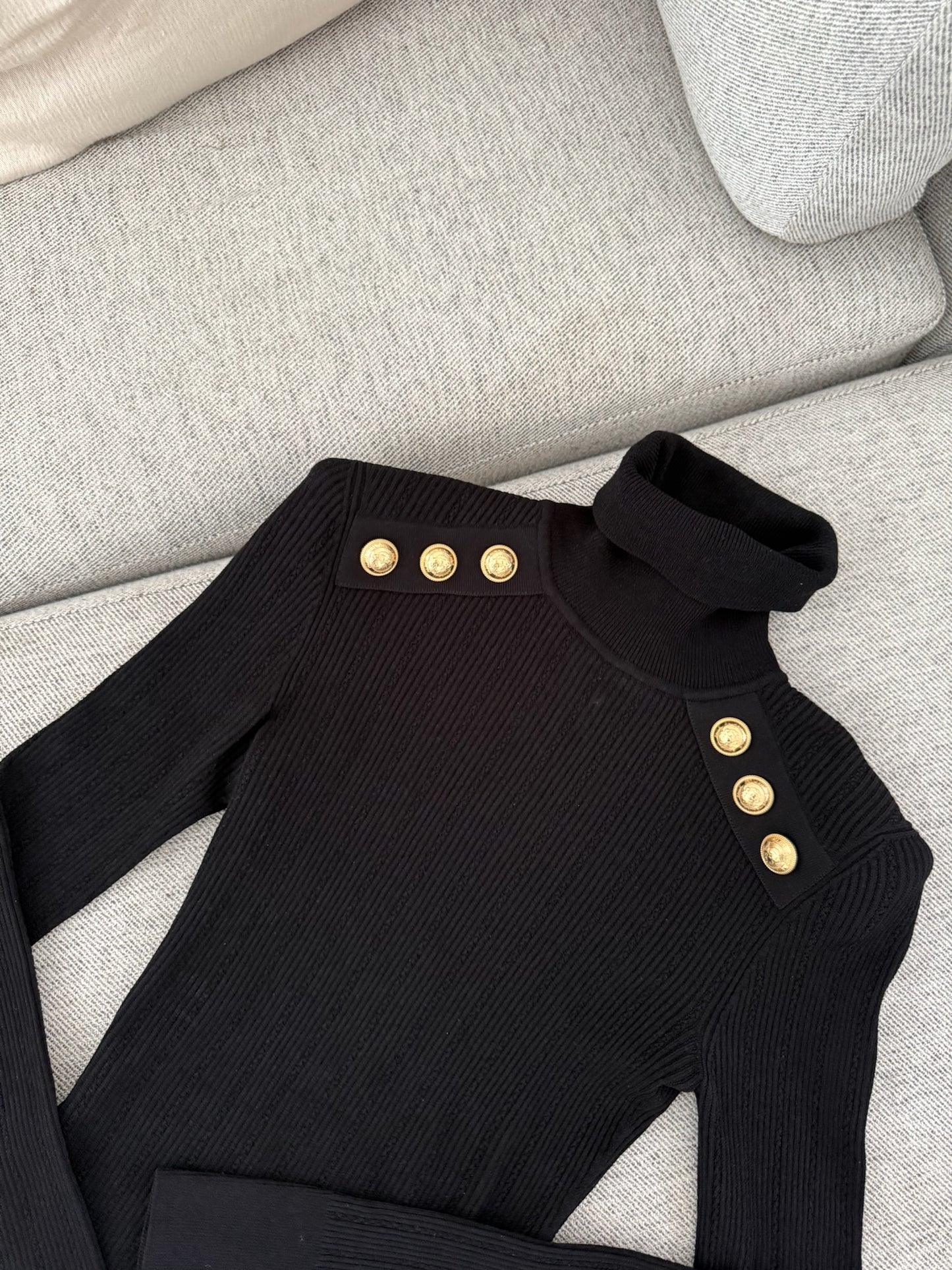 Balmain Black Coin Shoulder Long Sleeve Top-38/ UK 8