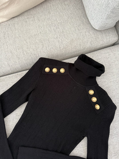 Balmain Black Coin Shoulder Long Sleeve Top-38/ UK 8