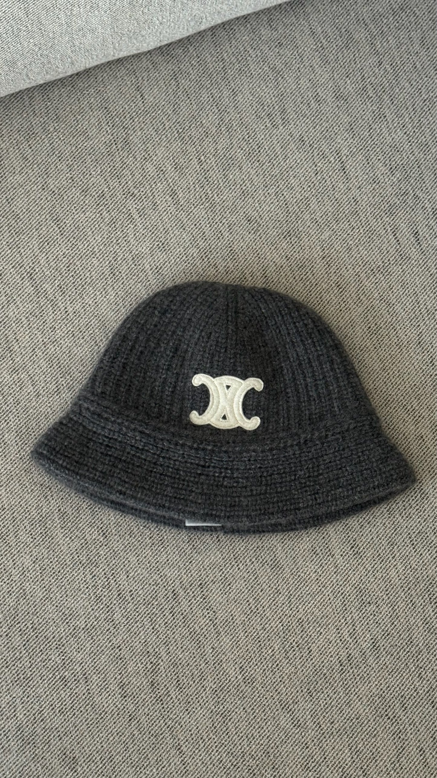 Celine Grey Triomphe Alpaca Wool Crochet Hat - One size