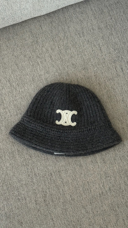 Celine Grey Triomphe Alpaca Wool Crochet Hat - One size