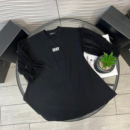 Kids DNKY Black Logo Puff Arm Dress (Age 8)