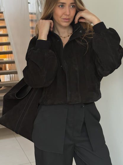 Balenciaga Black Suede Bomber Jacket - Small