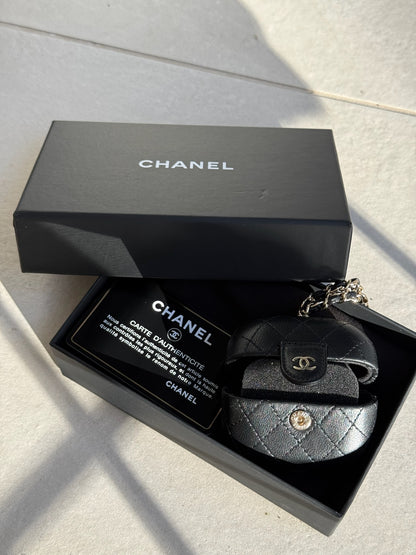 Chanel Black CC Apple Airpods Case On Chain Quilted Caviar Leather - One Size