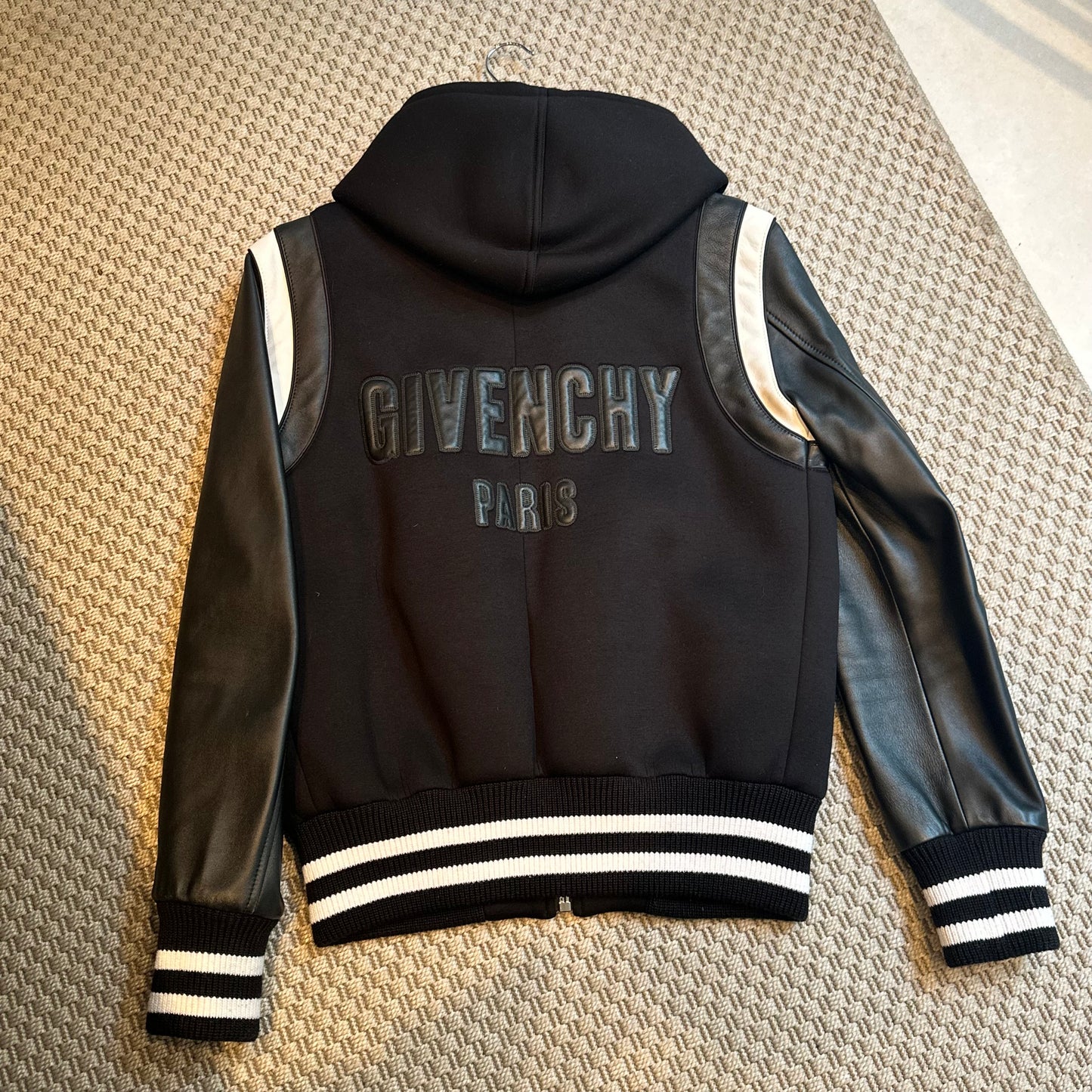 Givenchy Leather Sleve Neoprene Hooded Bomber Jacket - Small