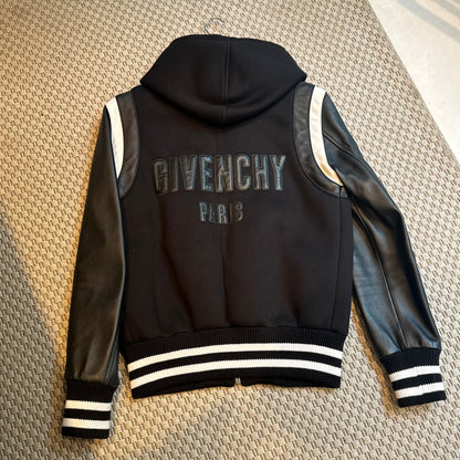 Givenchy Leather Sleve Neoprene Hooded Bomber Jacket - Small