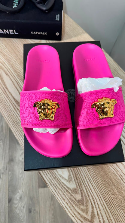 Versace Pink Medusa Pool Slides - UK 5