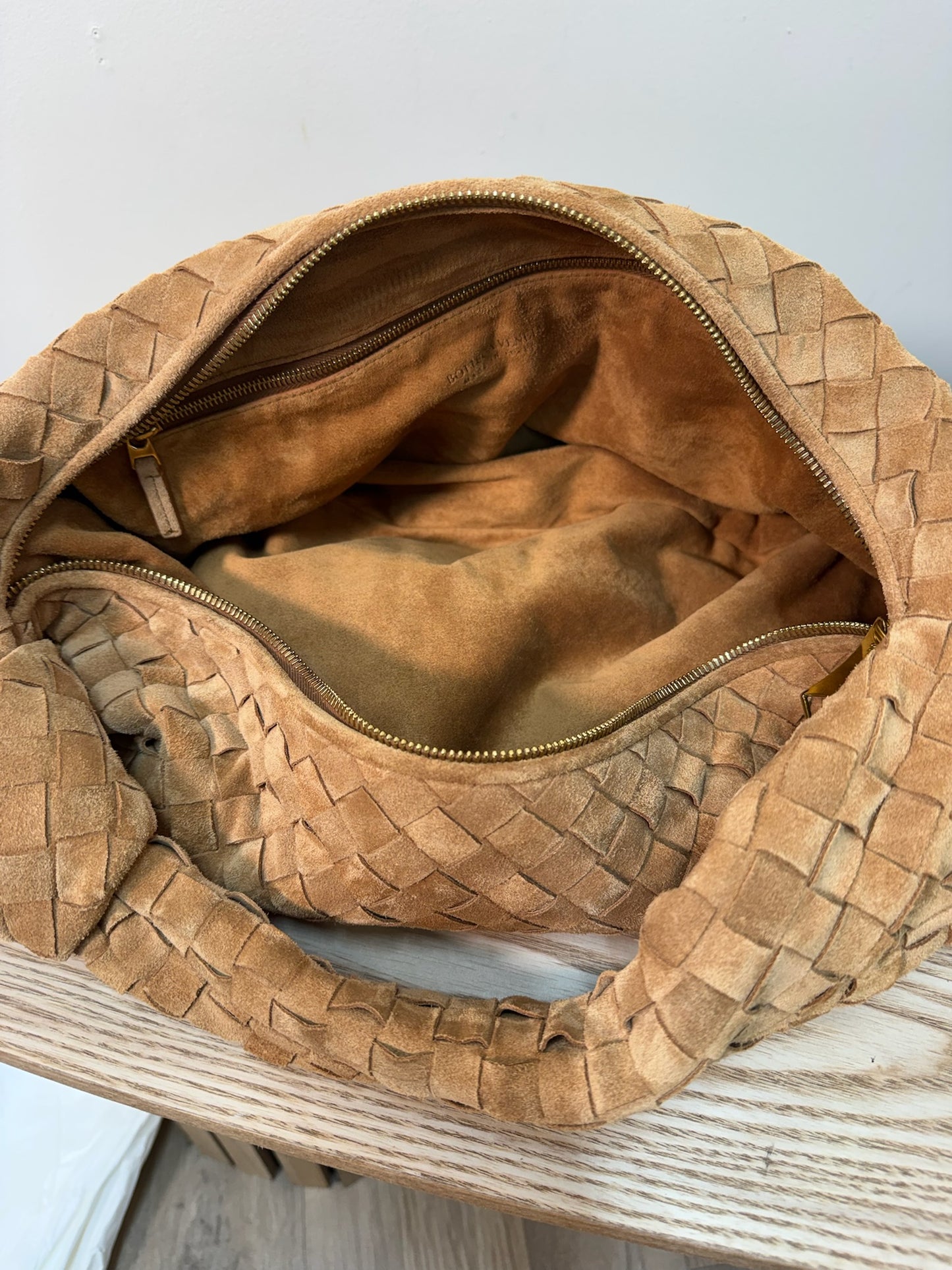 Bottega Veneta Brown Amber Gold Large Jodie Suede Hobo Bag - New No Tags