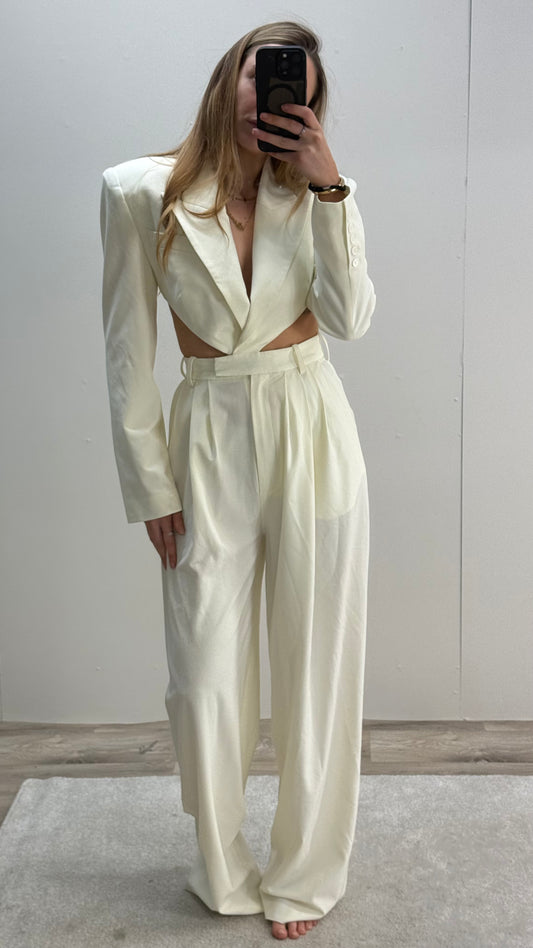 Ronny Kobo Cream Suit Jumpsuit Small