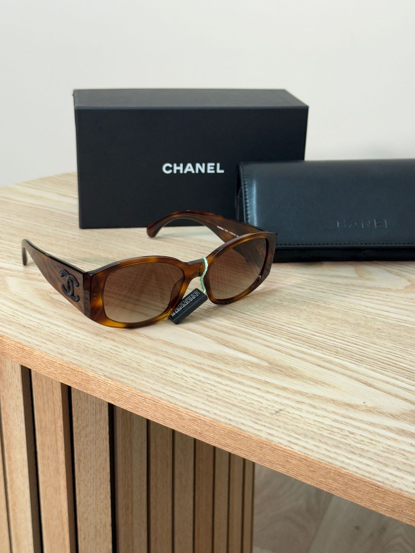 Chanel Brown Black CC Logo Tortoise Sunglasses - Brand New In Box