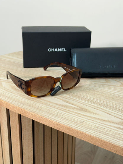 Chanel Brown Black CC Logo Tortoise Sunglasses - Brand New In Box