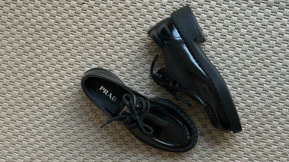 Prada Black Lace Up Loafers - Brand New 39/UK6