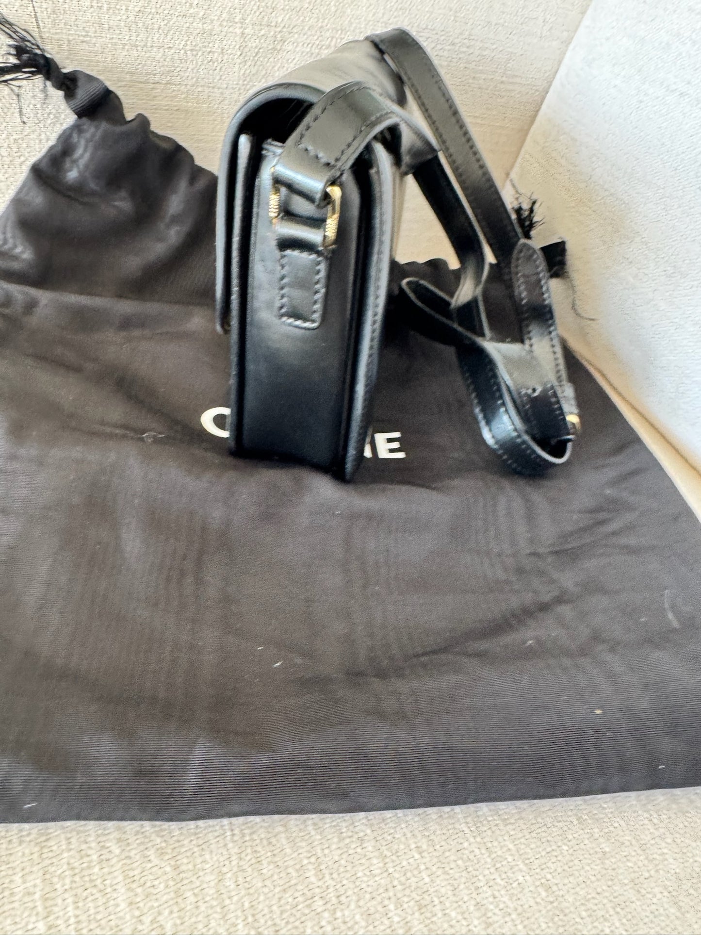 Celine Black Teen Triomphe Bag Black Calfskin