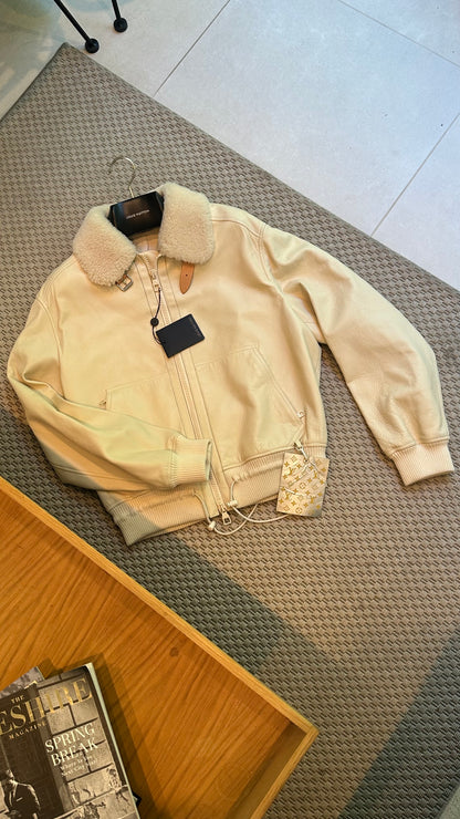 Louis Vuitton White/Cream Staples Edition Leather Aviator Bomber Jacket. collectors item , Brand New - XXL