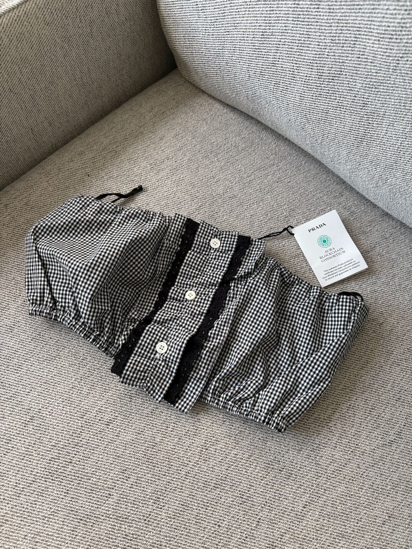 Prada Black & White Gingham Boob Tube - New In Tags 38/small