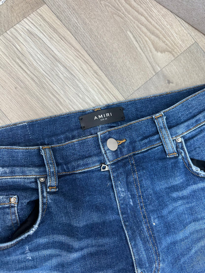 Amiri Blue Denim Distressed Knee with Side Zip Jeans - 33