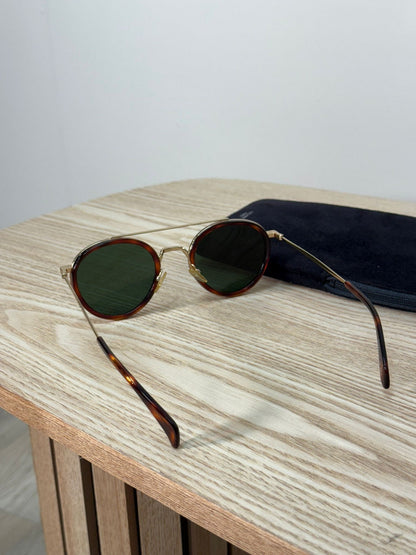 Celine Brown Tortoise Gold Round Green Lens Sunglasses - One Size