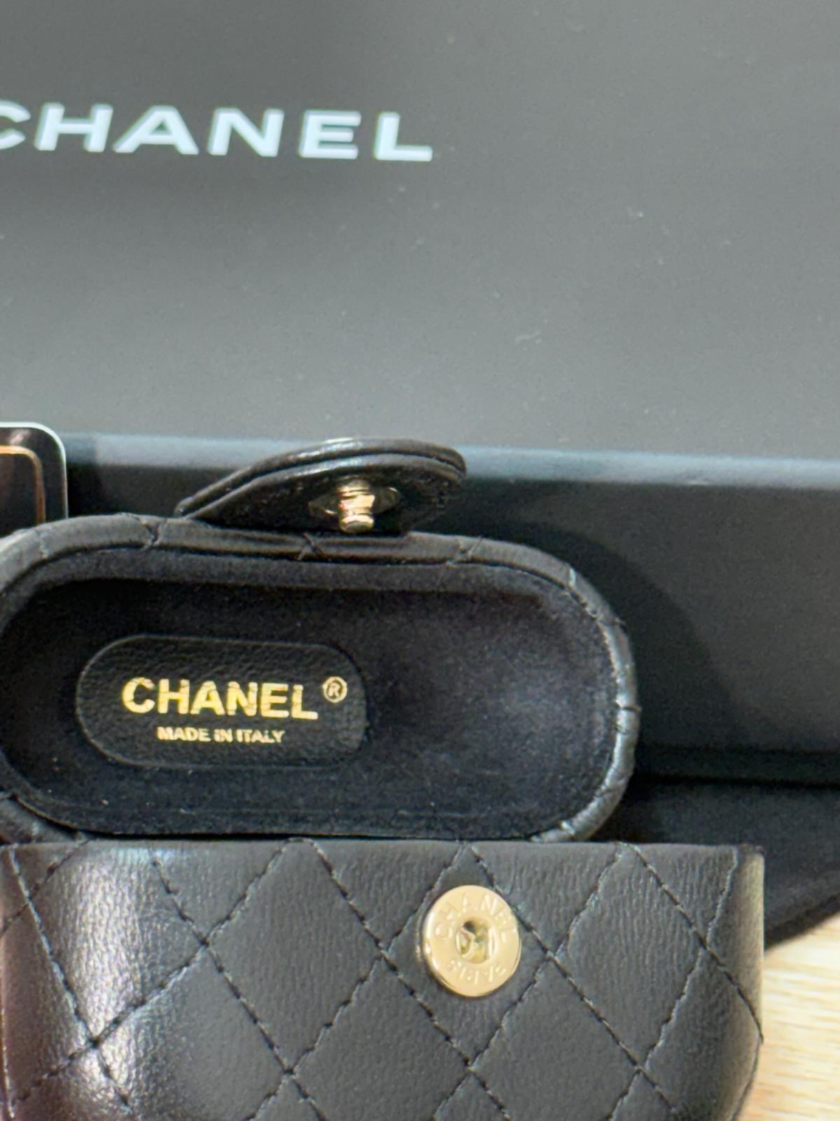 Chanel Black CC Apple Airpods Case On Chain Quilted Caviar Leather - One Size