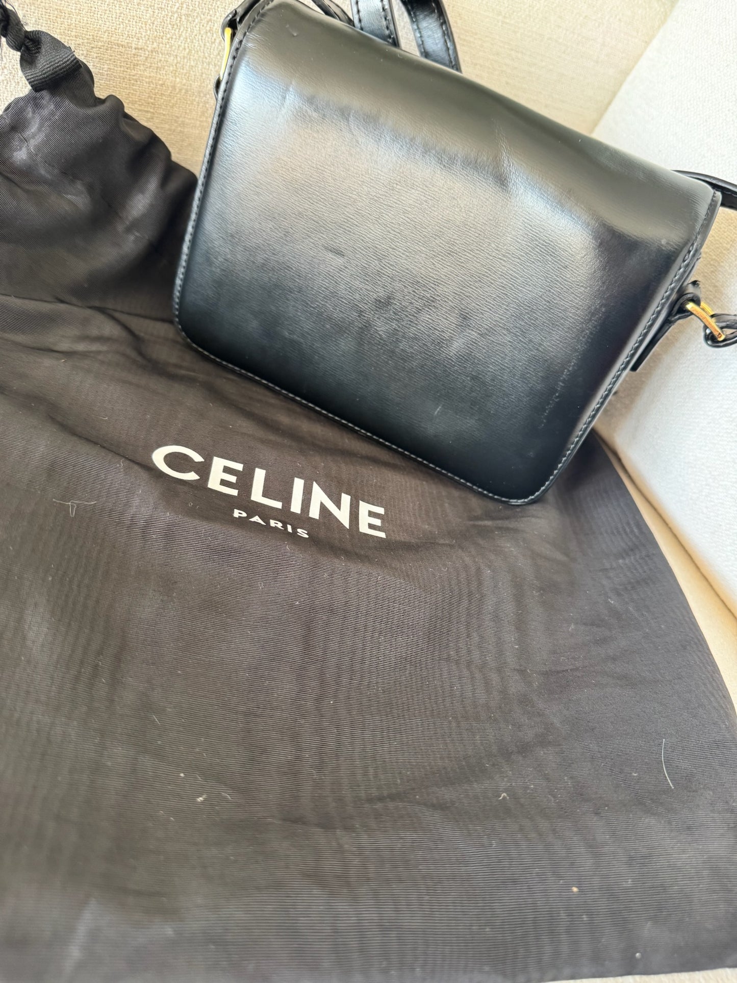 Celine Black Teen Triomphe Bag Black Calfskin