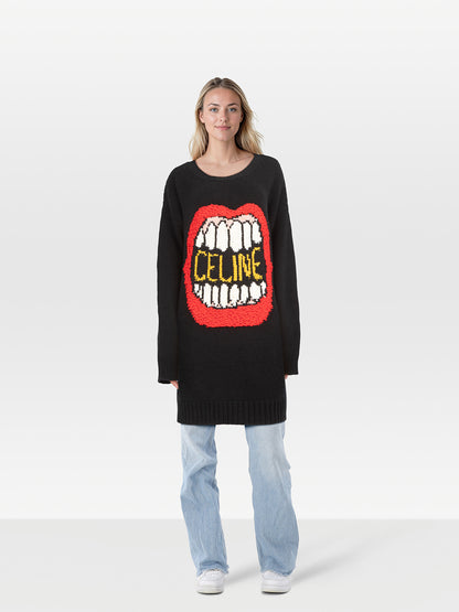 Celine Black Wool Mouth Knited Jumper - Small-oversize