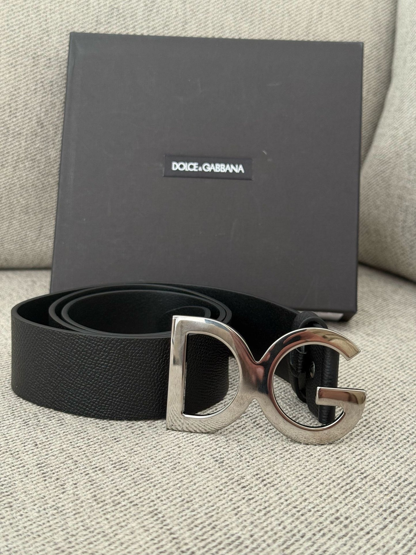 Dolce Gabanna Black DG Silver Belt In Box