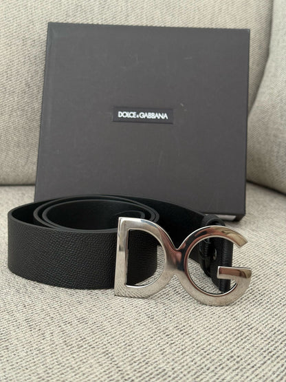 Dolce Gabanna Black DG Silver Belt In Box
