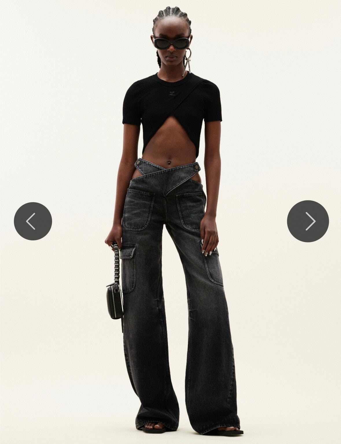 Courrégès Black Combat Denim Wide Leg Jeans - 36