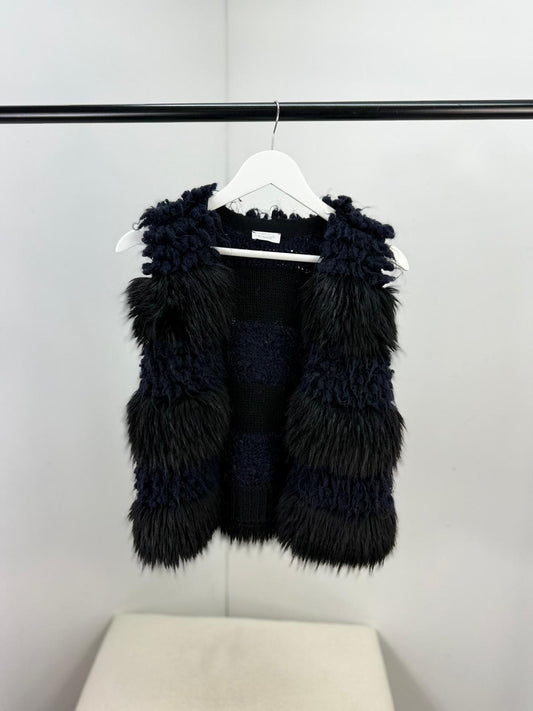 Pinko Black Blue Furr Gilet  (XXS)