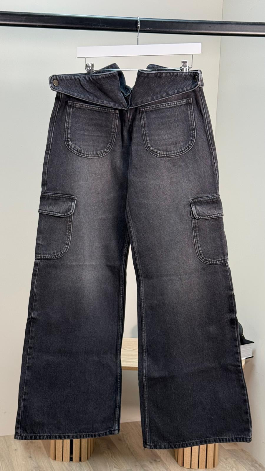 Courrégès Black Combat Denim Wide Leg Jeans - 36