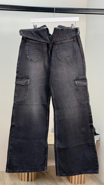 Courrégès Black Combat Denim Wide Leg Jeans - 36