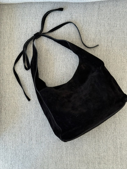 Reformation Small Vittoria Tote in Black Suede