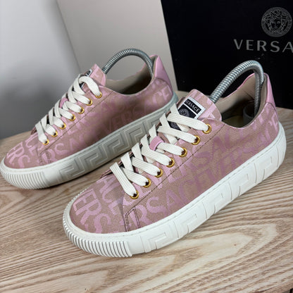Versace Pink Greca Allover Canvas Trainers – Brand New In Box EU 38 / UK 5
