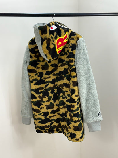 Bape Grey Zip Up Camo Boa Shark Fleece Jacket - Large