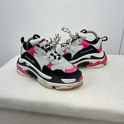 Balenciaga Pink Black Triple S Trainers - UK 3