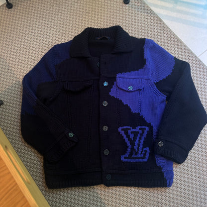 Louis Vuitton Intarsia Heavy Knit Cardigen In Blue. Collectors item  - XXL