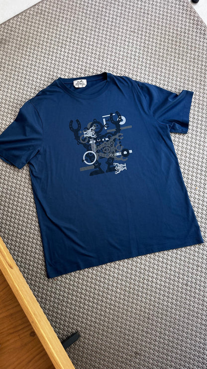 Hermès men’s Navy blue chains T-shirt - XXL