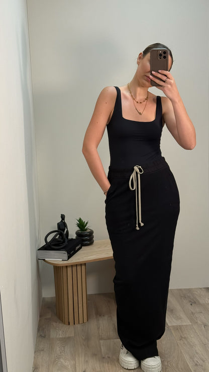 Rick Owens Black & White Drawstring Maxi Skirt - Medium