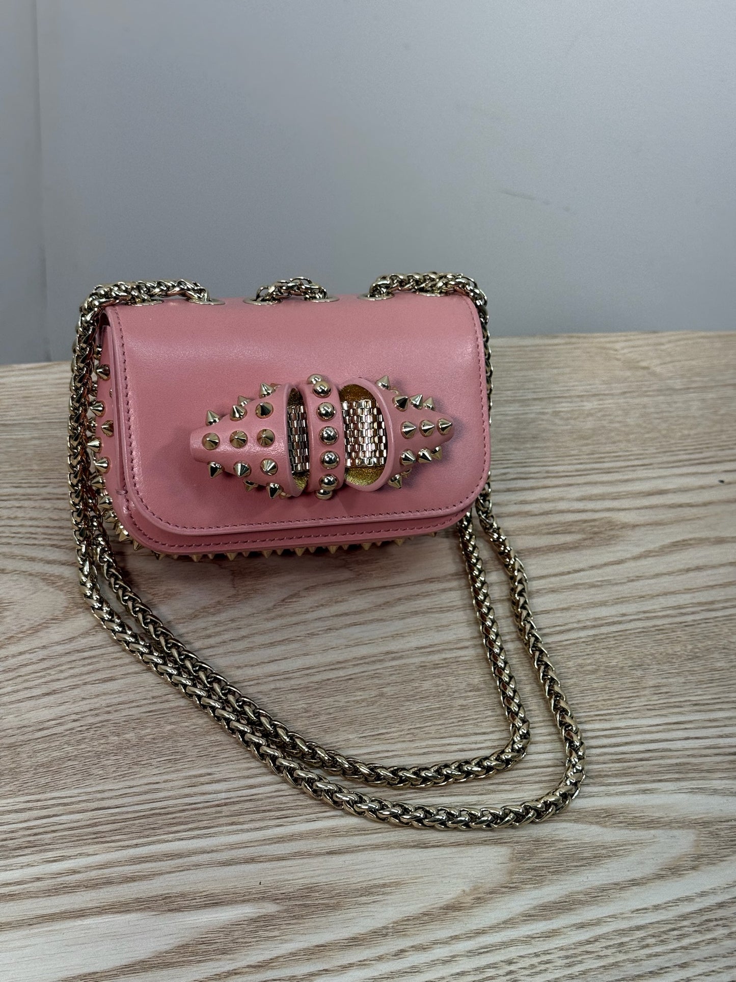 Chrisitan Louboutin Pink Leather Spiked Sweet Charity Bag - One Size