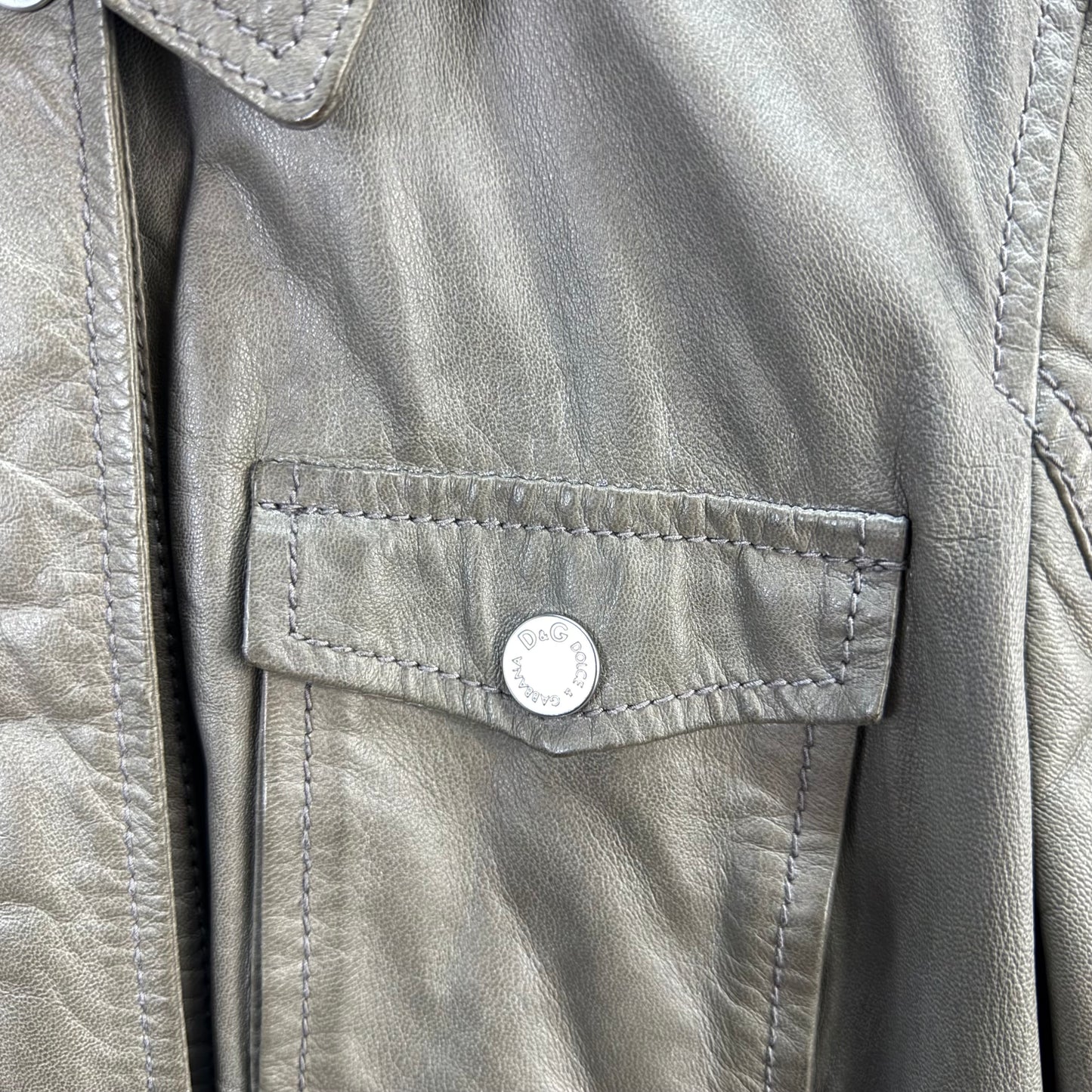 Dolce & Gabbana Women’s Greige Leather Jacket ( 44/XL)